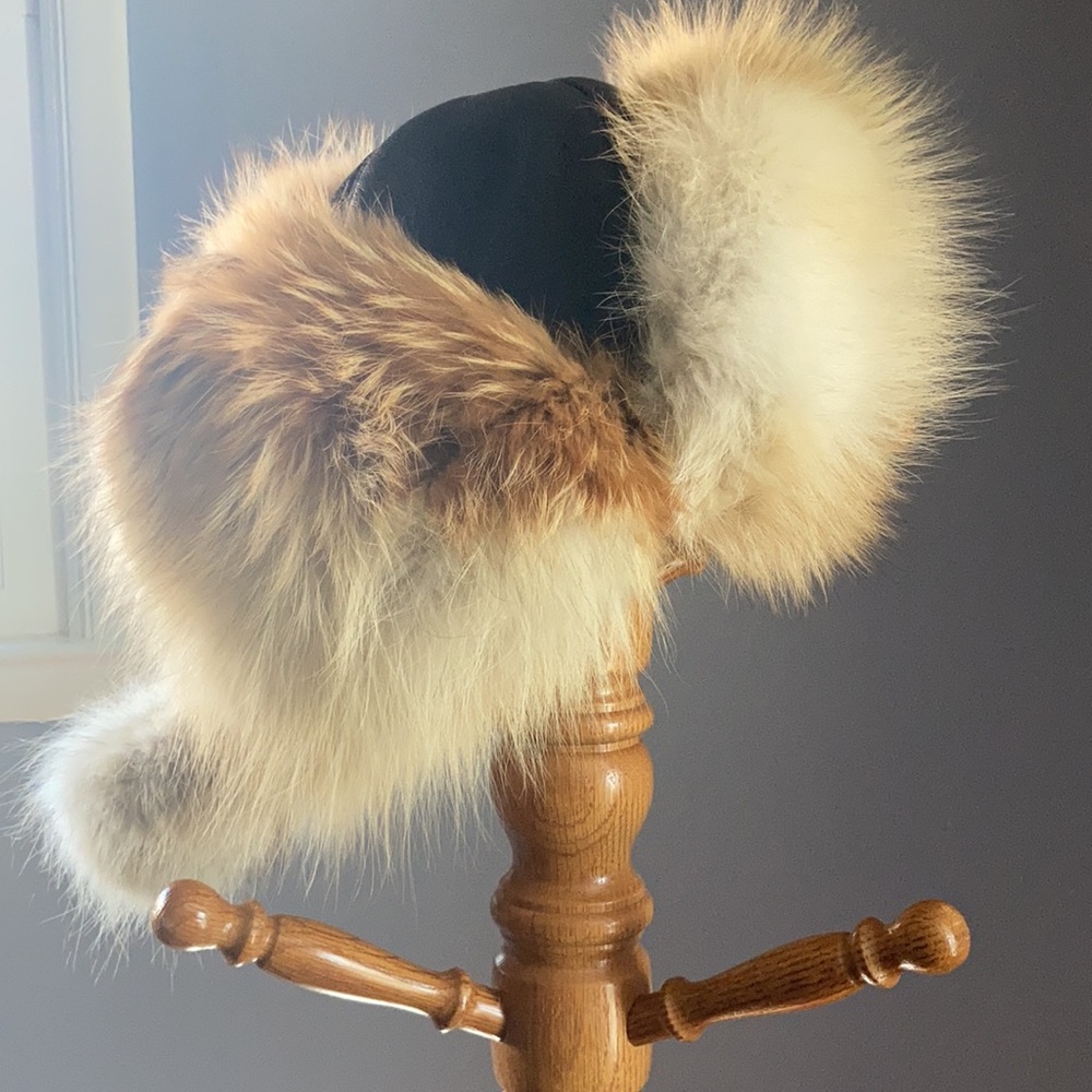 Leather and Fox Fur aviator hat